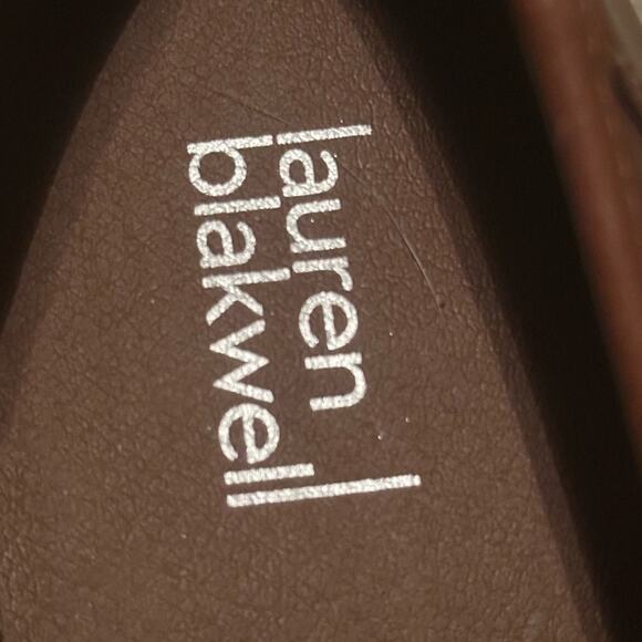 LAUREN BLAKWELL LOAFER STYLE HEELS NEUTRAL BROWN LEATHER GOLD TONE 8.5M - Picture 4 of 12